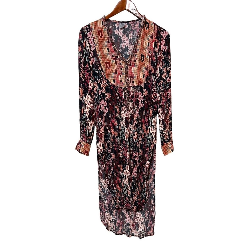 Boho Floral Midi Dress By Blank London Medium V-Neck Long Sleeve  Multicolor